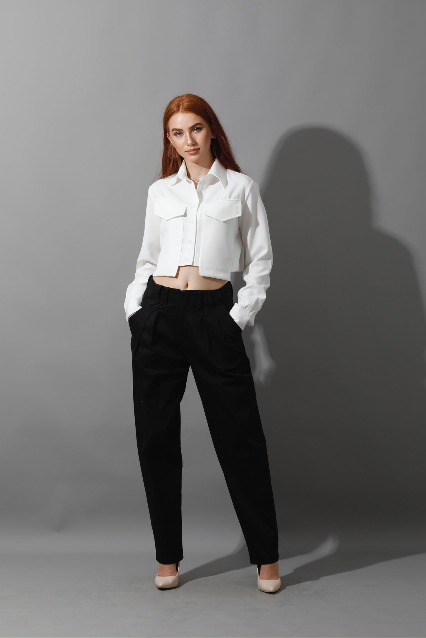 High Rise Paper-Bag Pants - Black