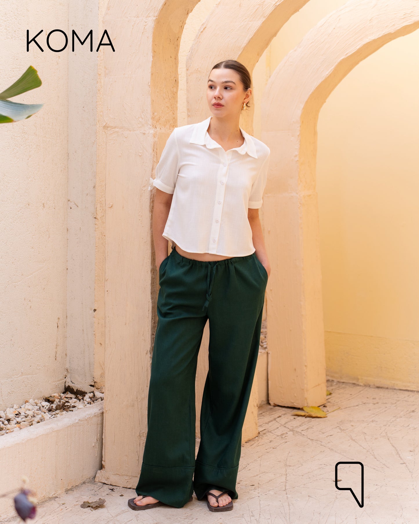 Beccy 100% Linen Palazzo Trousers - Green