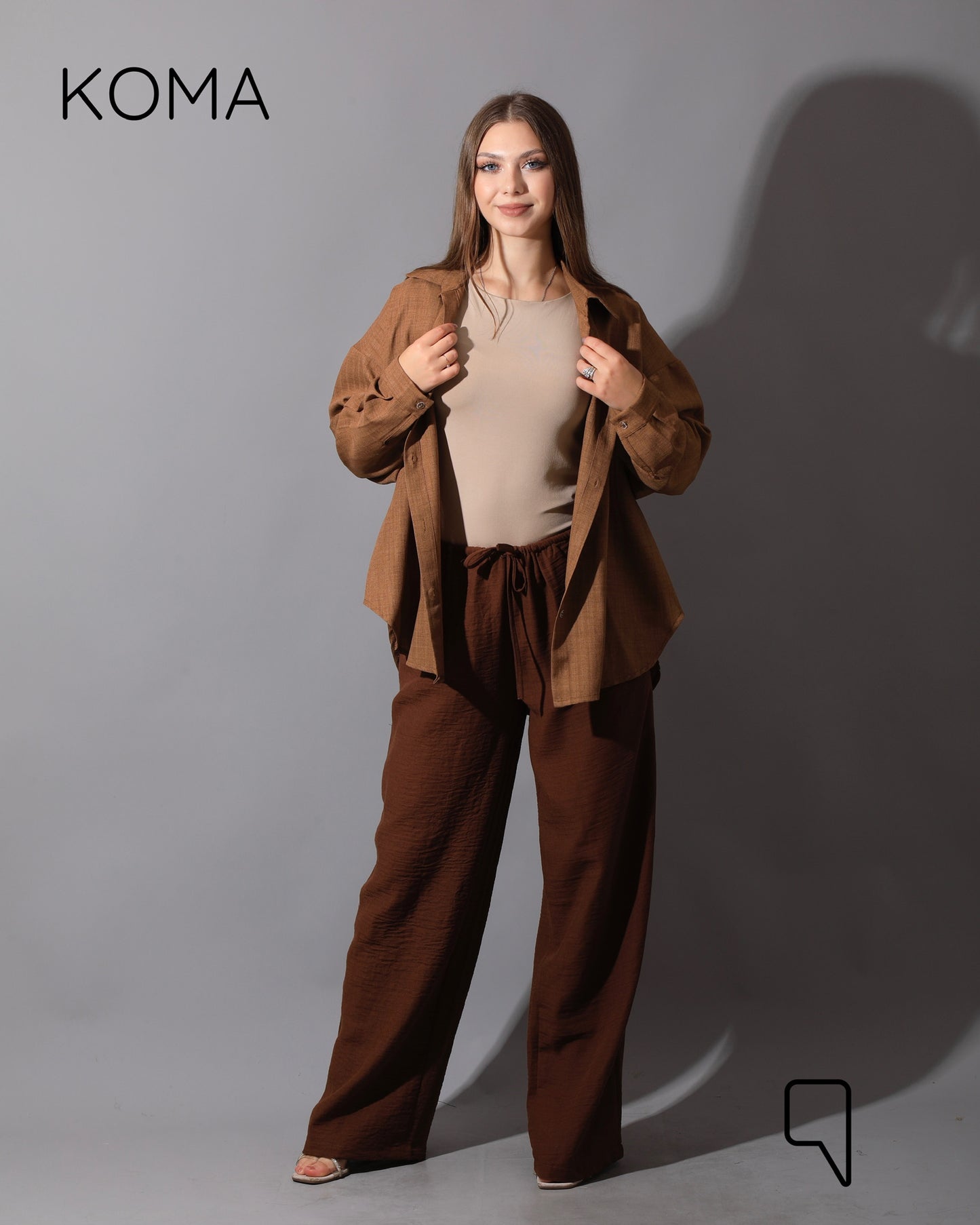 Textured Long Sleeves Shirt - Brown