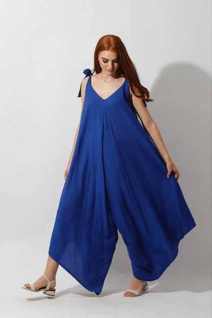 Tied Up Lose Jumpsuit - Electric Blue