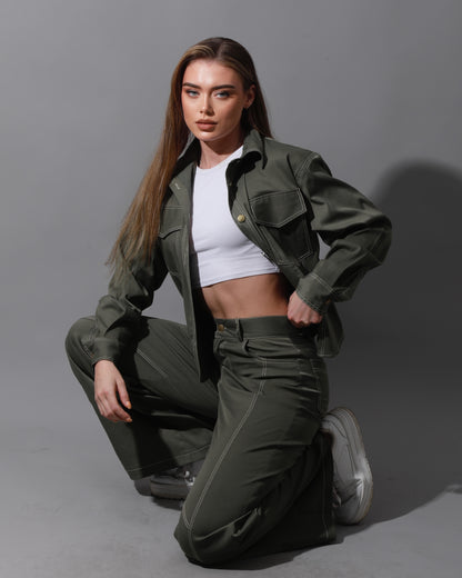 Co-Ord Gabardine Cutout Shirt - Olive