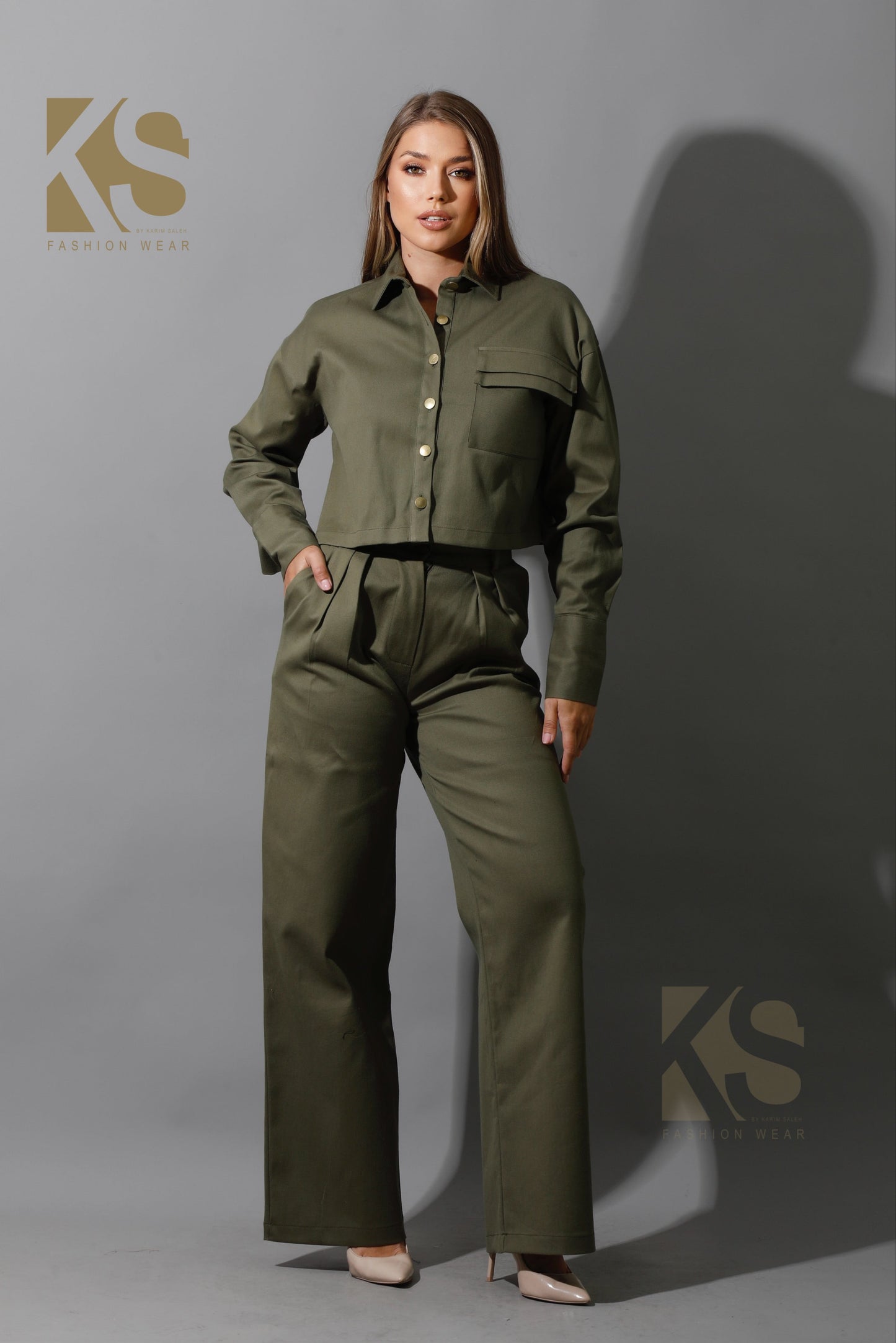 Co-ord Cropped Shirt - Olive