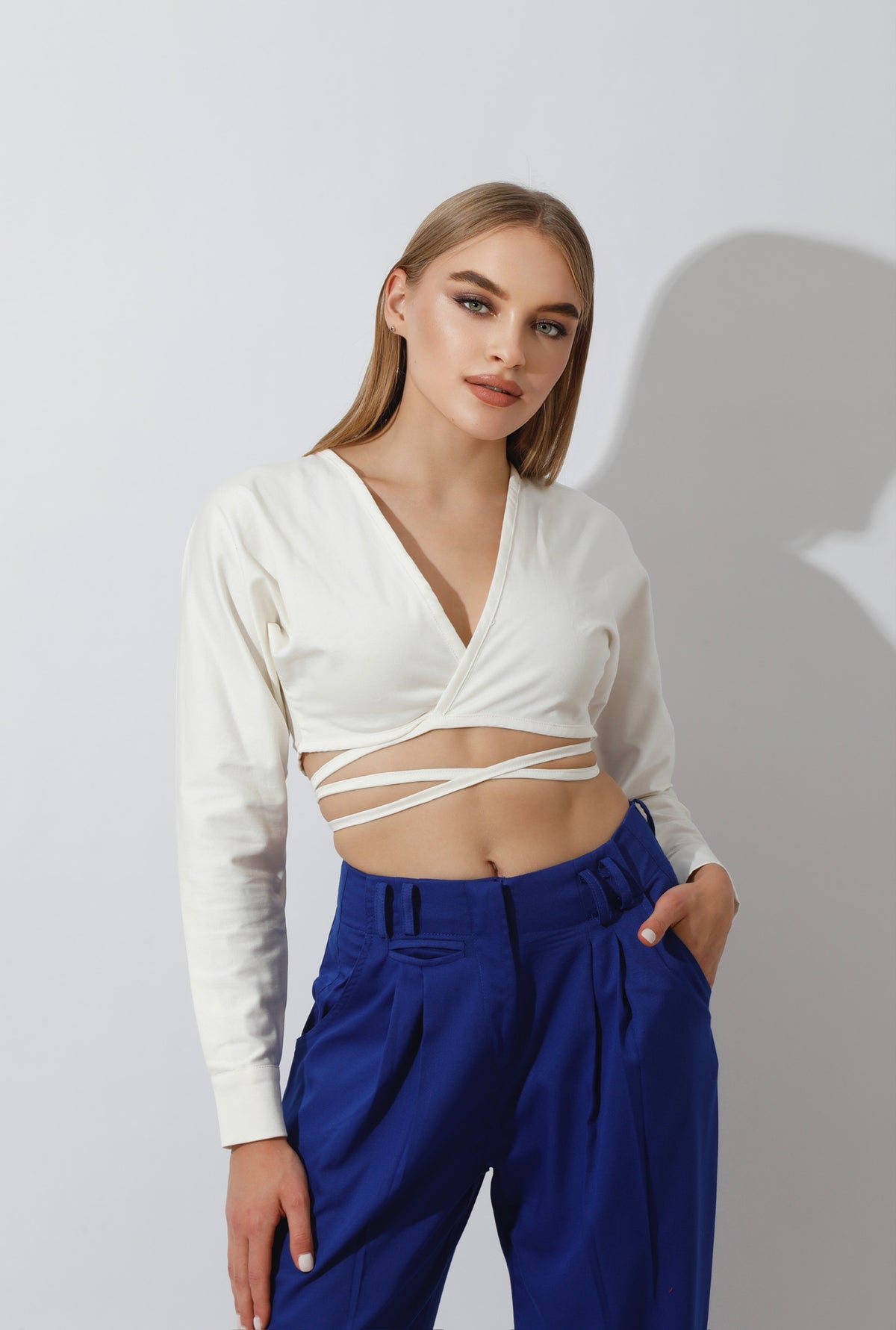 High Rise Paper-Bag Pants - Electric Blue