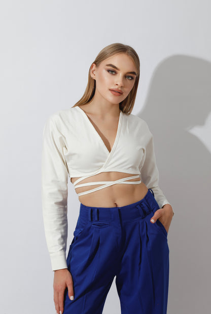 High Rise Paper-Bag Pants - Electric Blue