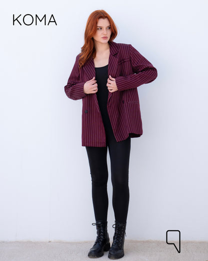 Striped Oversized Blazer - Maroon