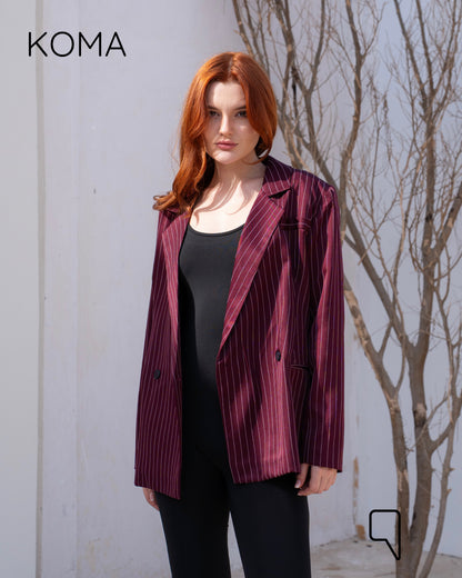 Striped Oversized Blazer - Maroon