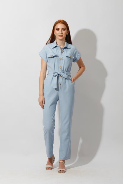 Buttons Jeans Jumpsuit - Light Blue