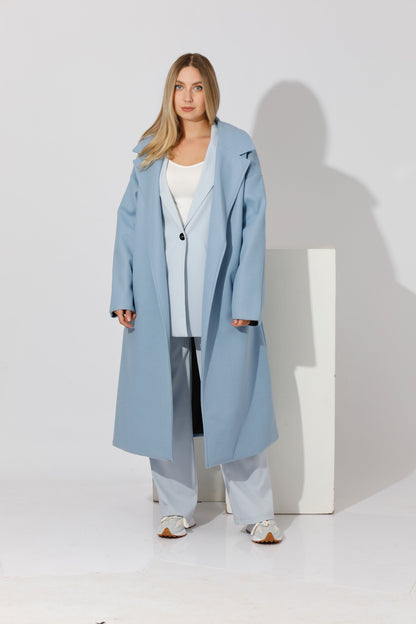 Oversized Wrapped Coat - Sky Blue