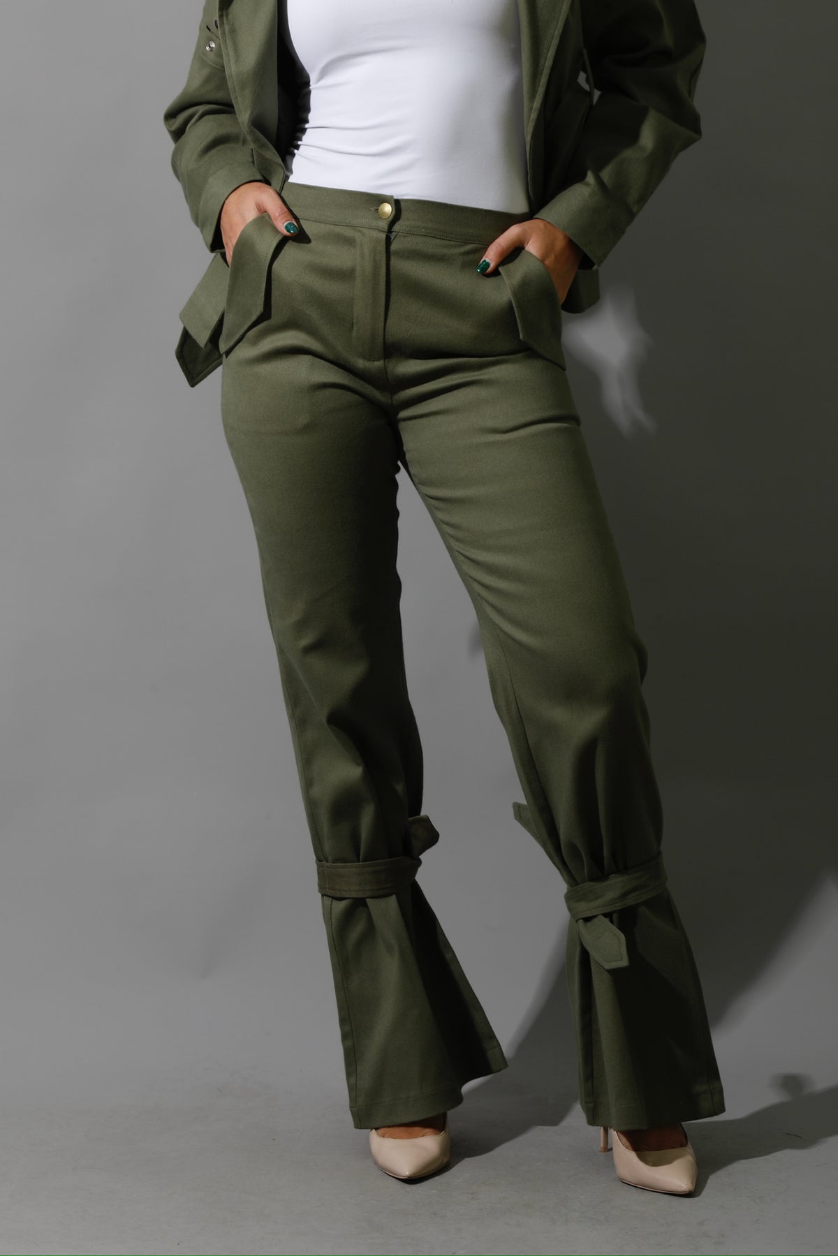 Co-Ord Tied BootCut pants - Olive