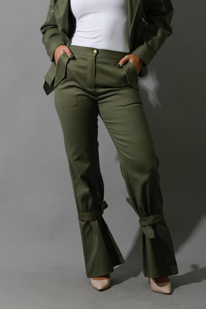 Co-Ord Tied BootCut pants - Olive