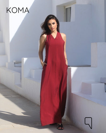 Paulina V Neck Maxi Dress - Maroon