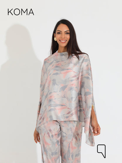 Celeste Satin Butterfly Blouse - Multicolored Beige