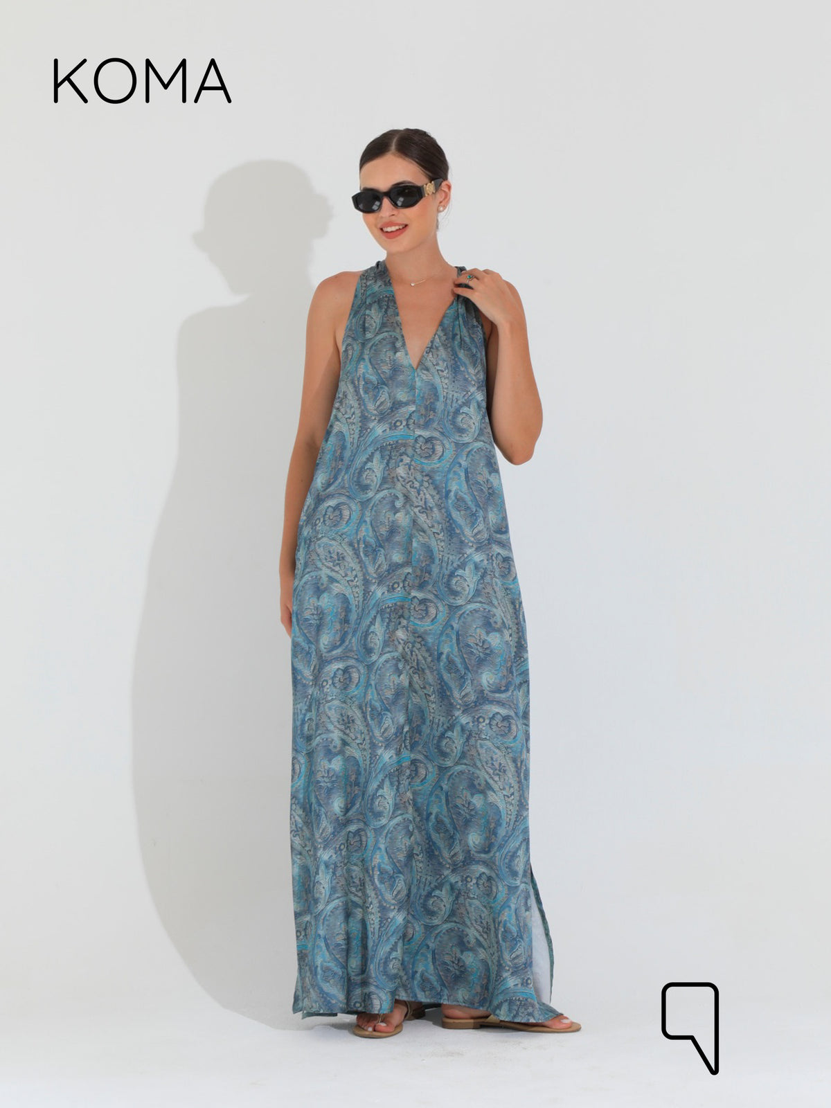 Paulina V Neck Maxi Dress - Multicolored Turquoise