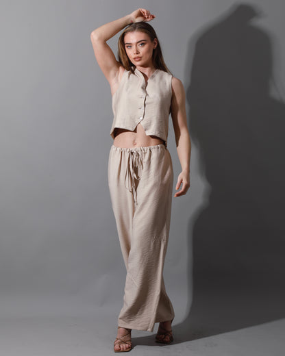 Cropped Vest Set - Beige