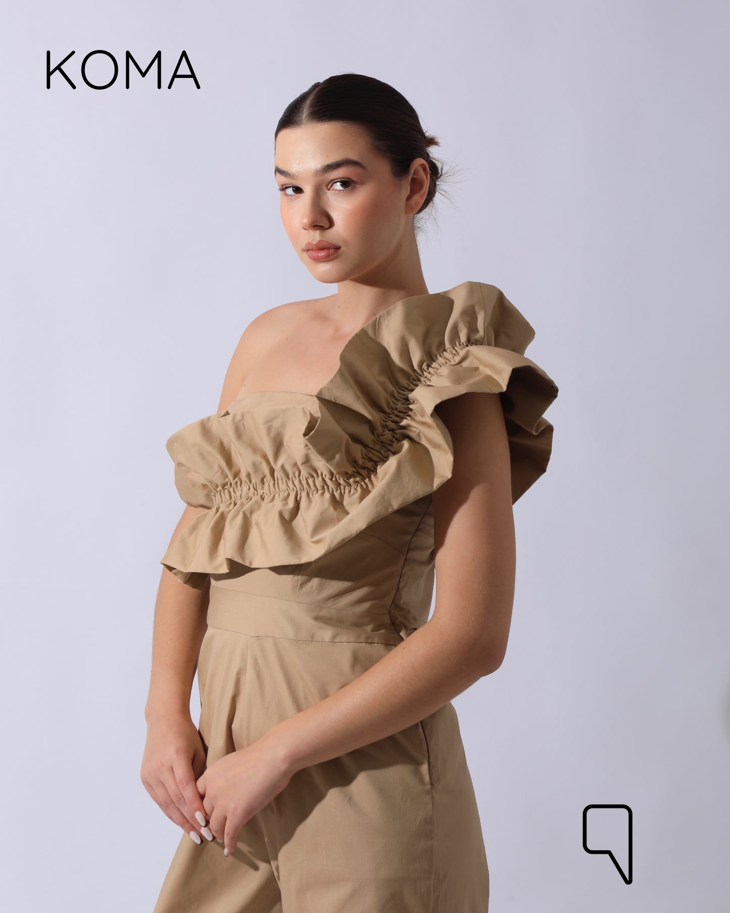 Marta Asymmetric Ruffle Jumpsuit - Beige