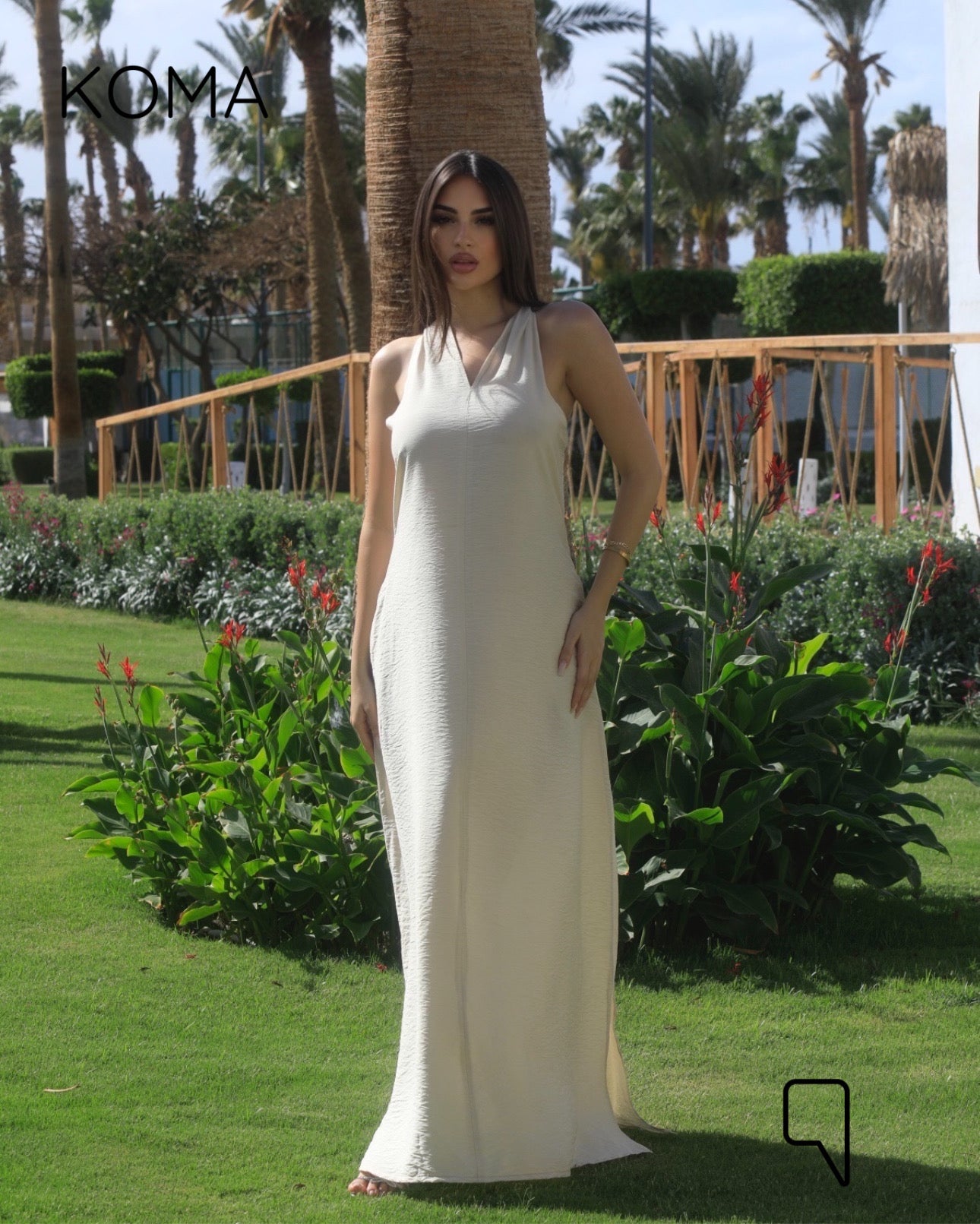 Paulina V Neck Maxi Dress - Beige