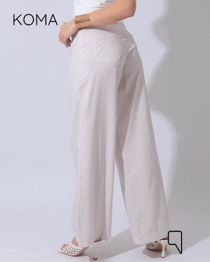Sloane Striped Low Waist Pants - Beige