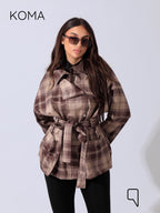 Elizabeth Funnel Neck Trench Coat - Checks Brown