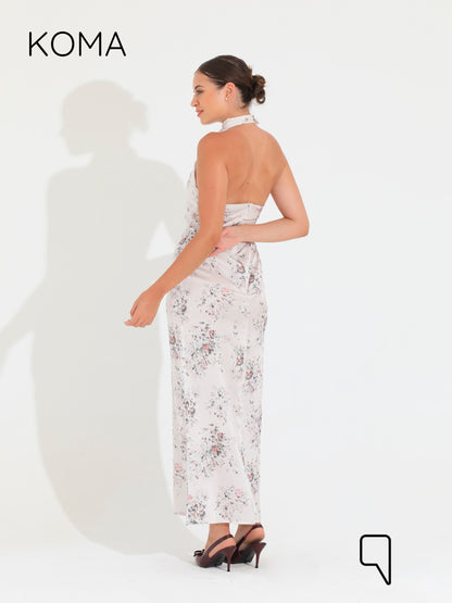 Dahlia Floral Backless Dress - Multicolored White