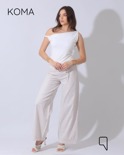 Sloane Striped Low Waist Pants - Beige