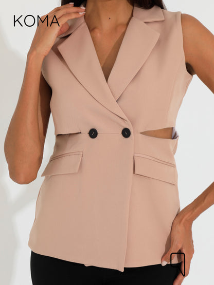 Maxine Double Breasted Vest Blazer - Beige