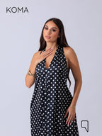 Paulina V Neck Maxi Dress - Black Polkadots