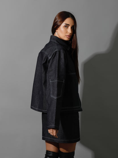 Co-Ord Jeans Sleeves Jacket - Navy Blue