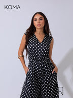 Dahlia Flared Jumpsuit - Polkadots Black