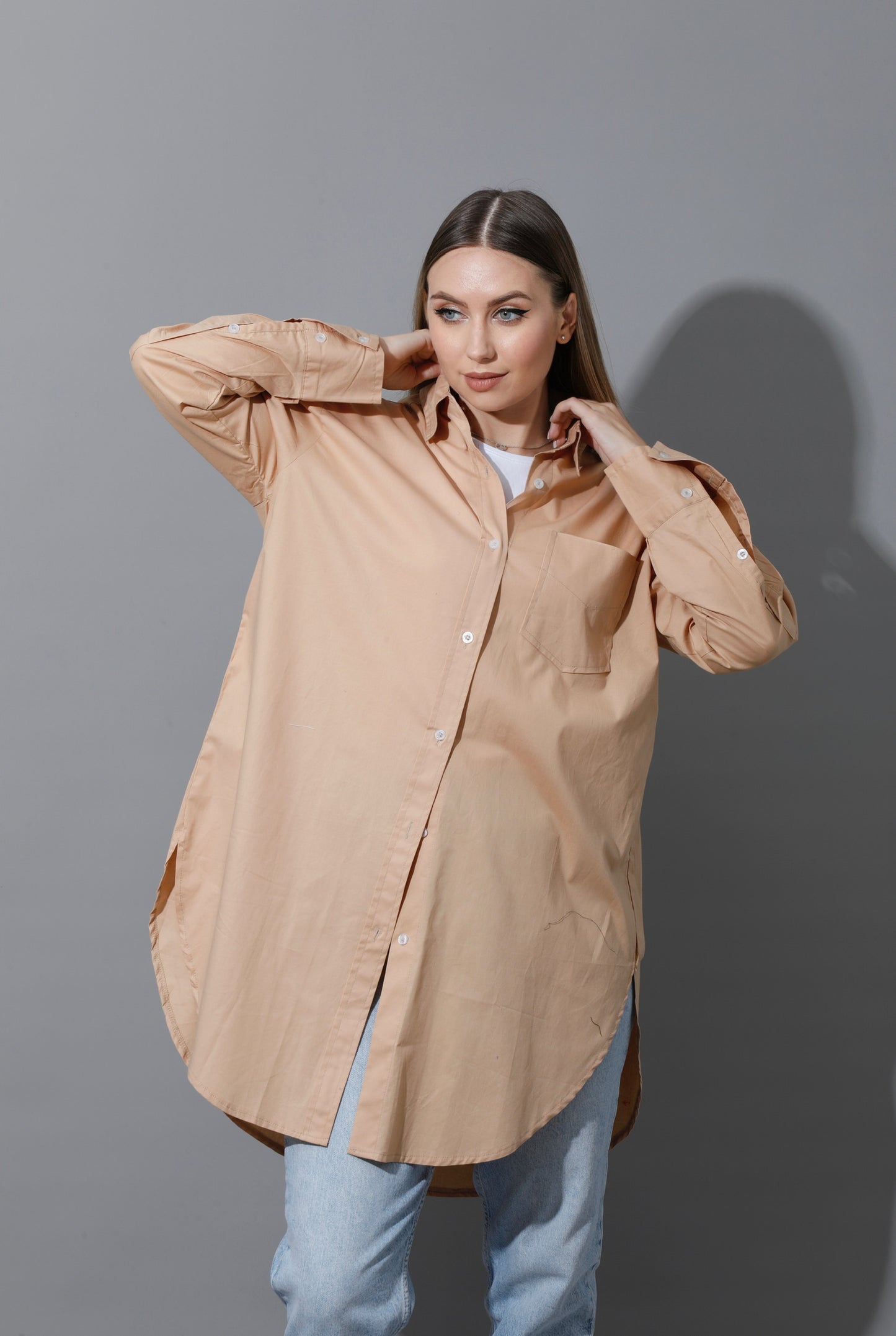 Oversized Shirt Dress - Beige