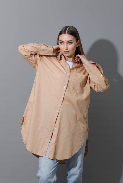 Oversized Shirt Dress - Beige