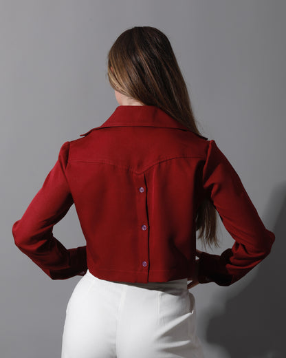 Pockets Cropped Shirt - Maroon