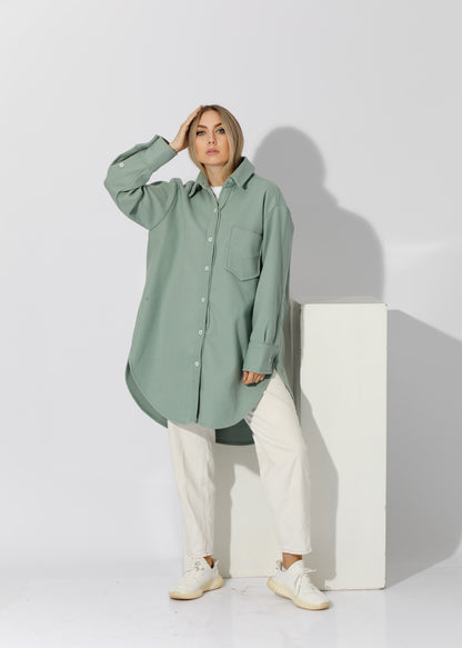 Woolen Oversized Shirt - Mint Green