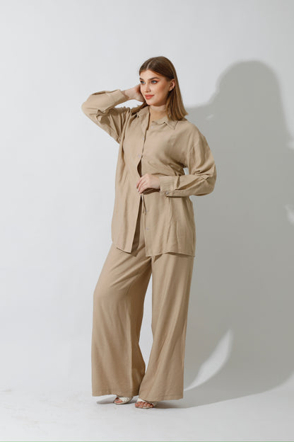 Co-Ord Long Sleeves Shirt - Beige