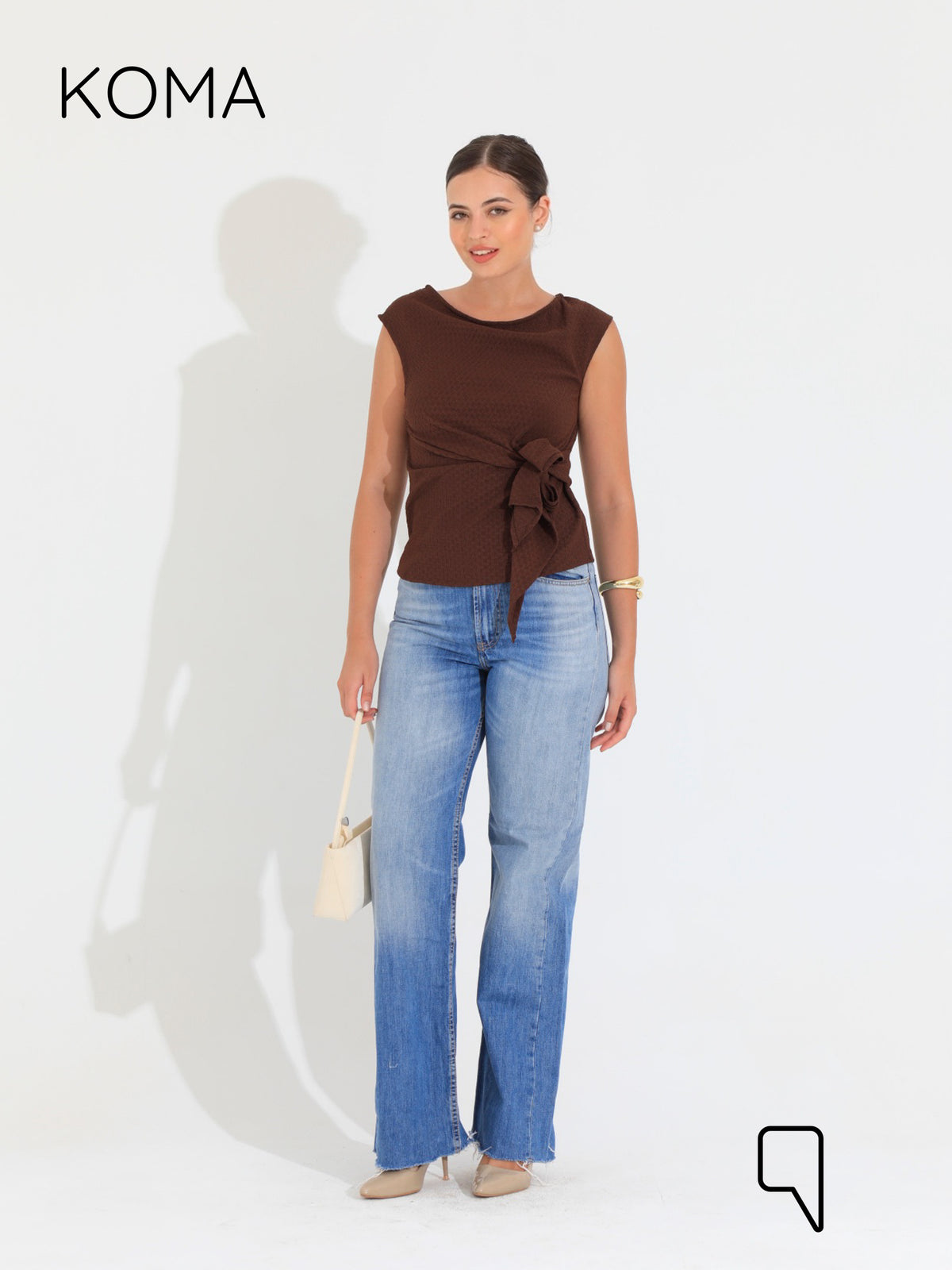 Paula Tied Up Cut Top  - Brown