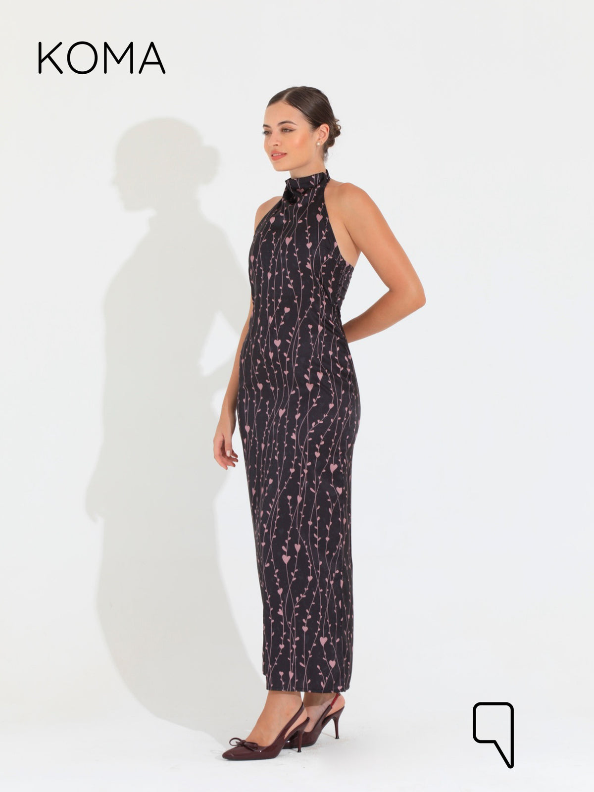 Dahlia Floral Backless Dress - Multicolored Black