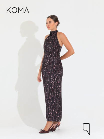 Dahlia Floral Backless Dress - Multicolored Black