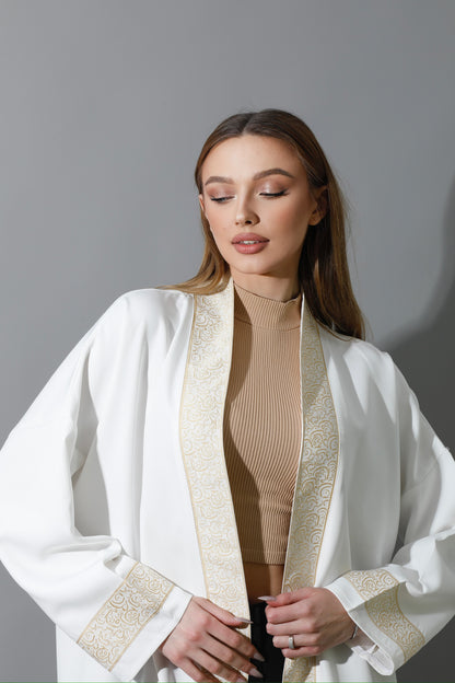 Arabic Long Kaftan - White & Gold