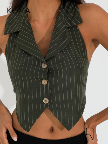 Beccy Backless Formal Vest - Stripped Olive