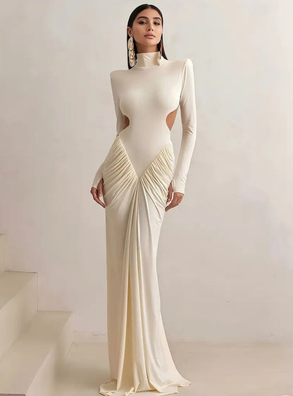 Margaret Halter Neck LongSleeve Bodycon Dress - OffWhite