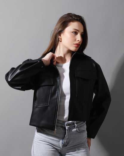 Leather Buckle Jacket - Black