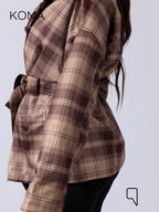 Elizabeth Funnel Neck Trench Coat - Checks Brown