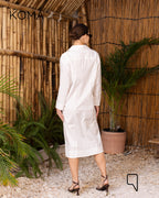 Abigail Midi pleated Shirt Dress - OffWhite