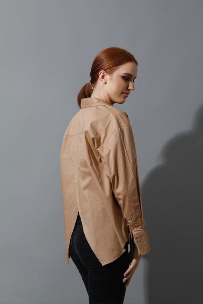 Back Slit Shirt - Beige