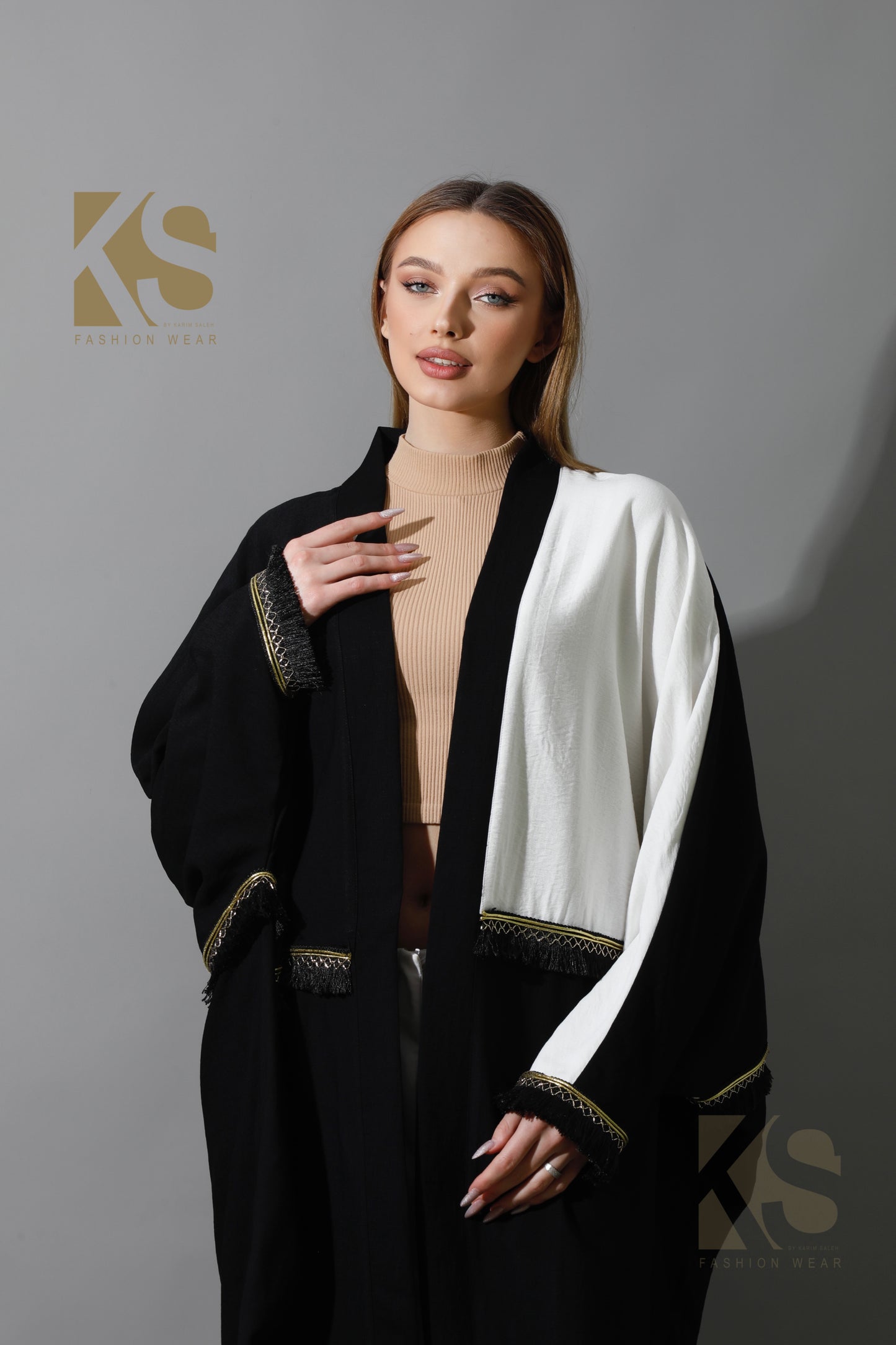 Lose Double Color Kaftan - Black X White