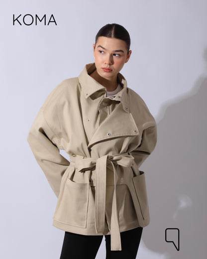 Elizabeth Funnel Neck Trench Coat - Beige