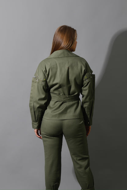 Co-Ord Detached Sleeves Jacket - Olive
