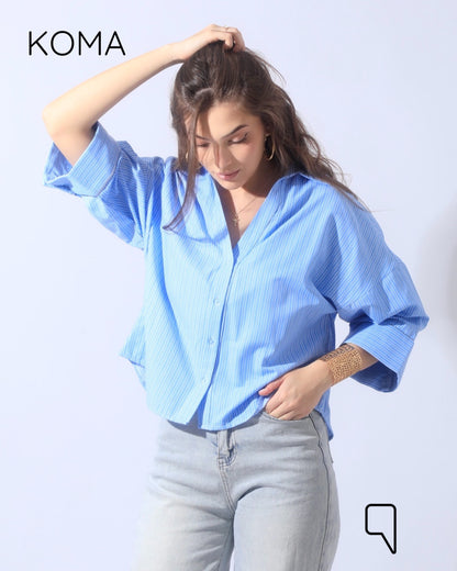 Sloane Striped Shirt With Wide Sleeves - Blue