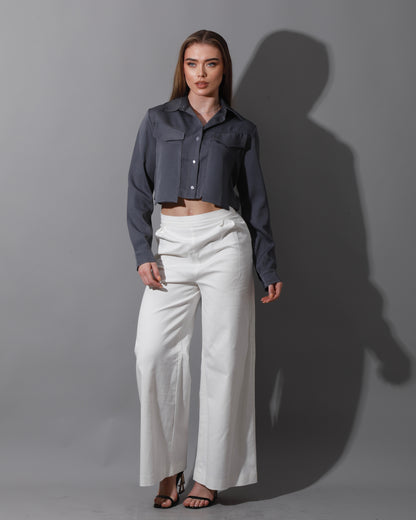 Pockets Cropped Shirt - Gray