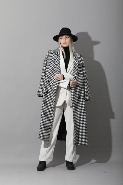 Tweed double breasted Coat - Black&White