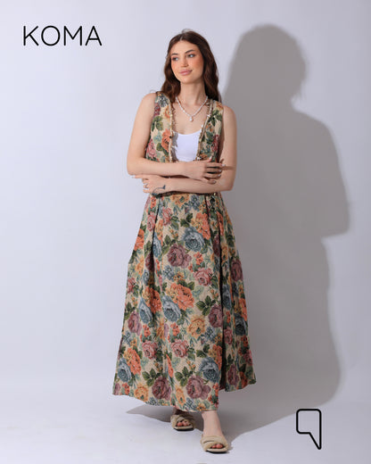 Rakhi Retro Jacquard Lace Sleeveless Set- Multicolored